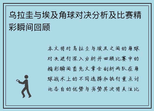 乌拉圭与埃及角球对决分析及比赛精彩瞬间回顾