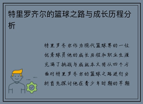 特里罗齐尔的篮球之路与成长历程分析