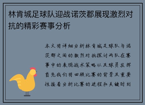 林肯城足球队迎战诺茨郡展现激烈对抗的精彩赛事分析