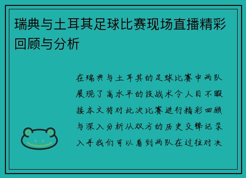瑞典与土耳其足球比赛现场直播精彩回顾与分析